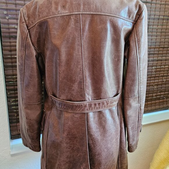 Vintage Guess Weathered Brown Leather Button Close Jacket Small - Picture 9 of 11